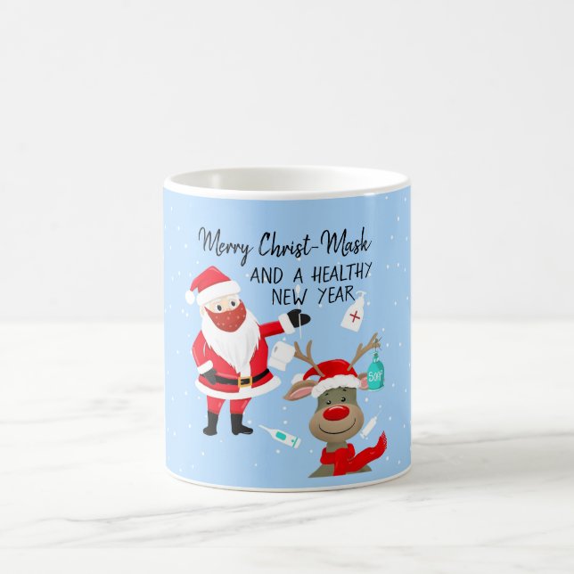 merry Christ-mask and a healthy New Year postcard Coffee Mug (Center)