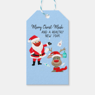 merry Christ-mask and a healthy New Year postcard Gift Tags