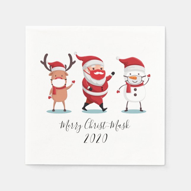 Merry Christ Mask Quarantine 2020 Santa Reindeer Napkin (Front)