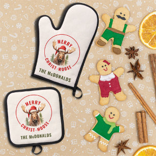 Merry Christ-moose Funny Christmas Moose Oven Mitt & Pot Holder Set