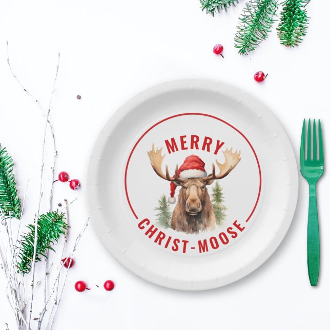 Merry Christ-moose Funny Christmas Moose Paper Plate (Creator Uploaded)