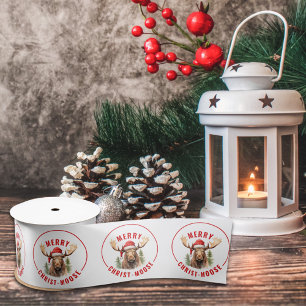 Merry Christ-moose Funny Christmas Moose Satin Ribbon