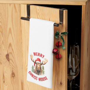Merry Christ-moose Funny Christmas Moose Tea Towel