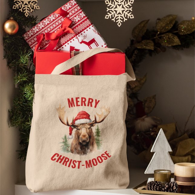 Merry Christ-moose Funny Christmas Moose Tote Bag (Creator Uploaded)