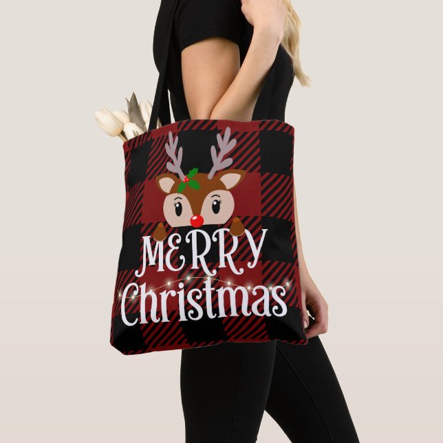 Merry Christams Reindeer Custom Name  Tote Bag (Close Up)