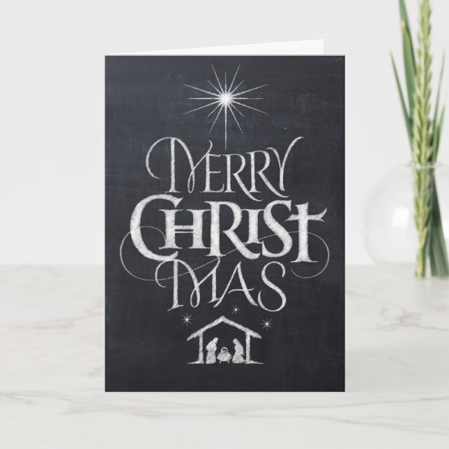 Merry CHRISTbut Christian Chalkboard Calligraphy Holiday Card (Front)