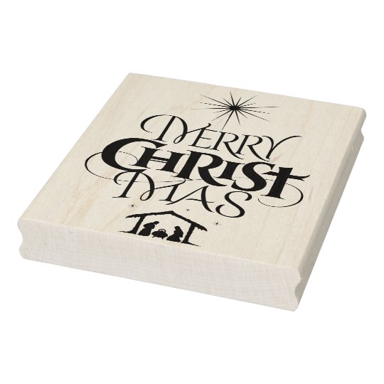 Merry Christian Christmas Calligraphy Religious Rubber Stamp Zazzle.co.uk