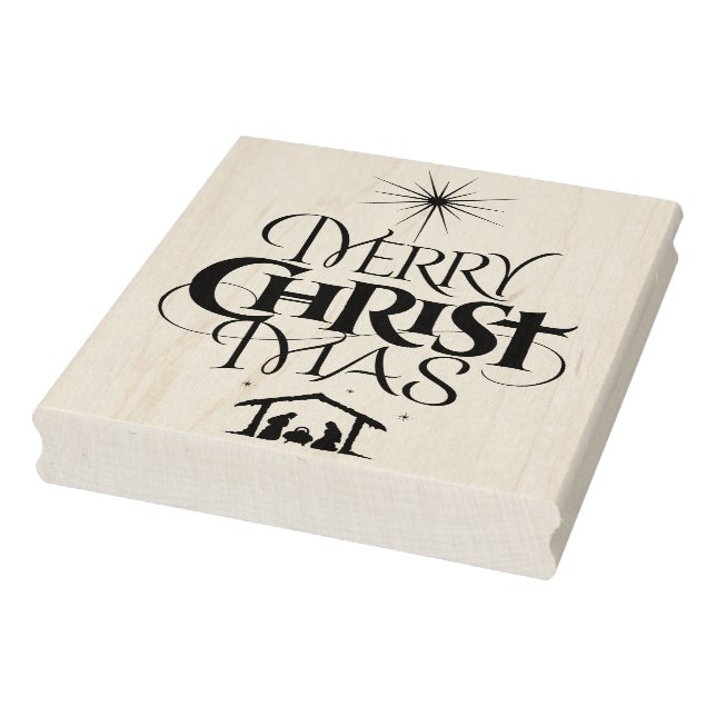 Merry Christian Christmas Calligraphy Religious Rubber Stamp (Stamp)