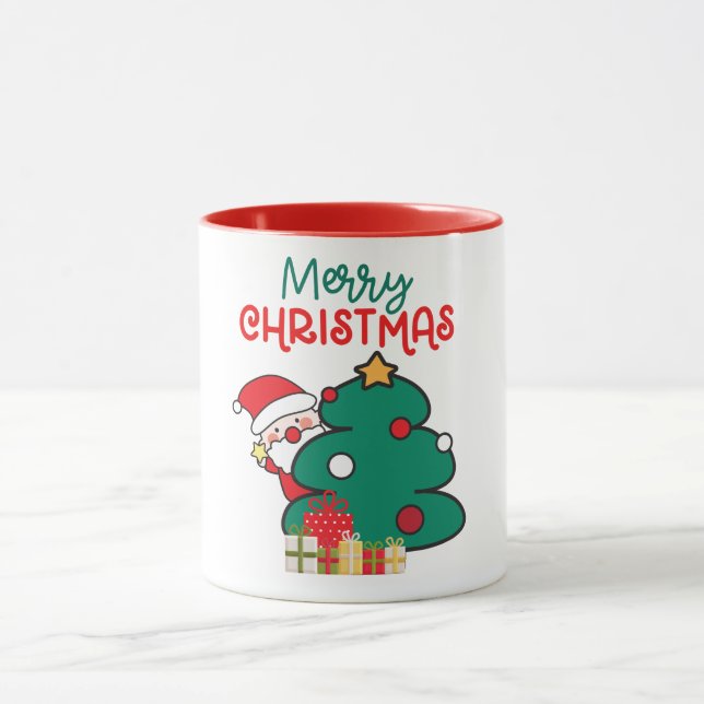 Merry Christma Santa, Tree and Gifts Mug (Center)
