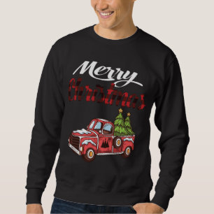 Merry Christma Tree Truck Plaid Vintage Xmas Wagon Sweatshirt