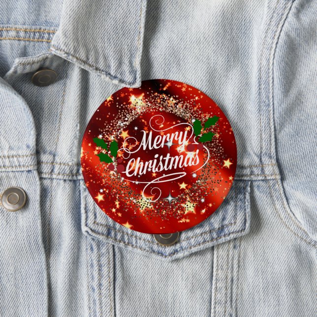   Merry Christmans, glitter and shine, 10 Cm Round Badge (In Situ)