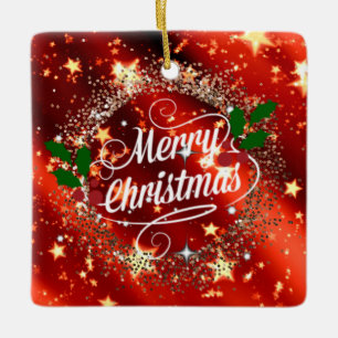   Merry Christmans, glitter and shine, Ceramic Ornament