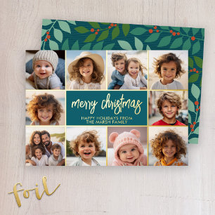 Merry Christmas - 10 Photo - Modern Script Gold Foil Holiday Card