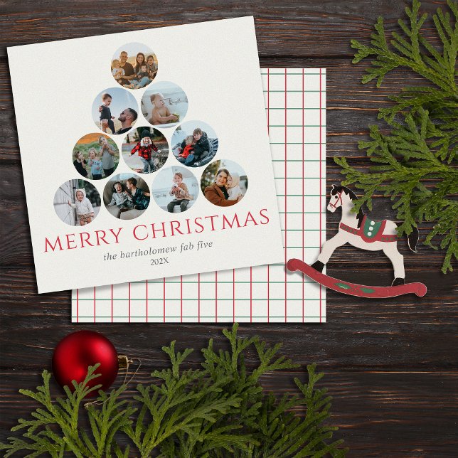 Merry Christmas 10 Photo Square Red Green Card (Creator Uploaded)