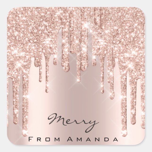 Merry Christmas 16th Pink Rose Gold Spark Square Sticker (Front)