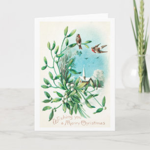 Merry Christmas (1910) Two Birds And Mistletoe Holiday Card