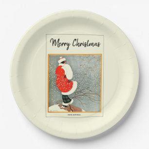Merry Christmas 1914 Snow Bunting Paper Plate