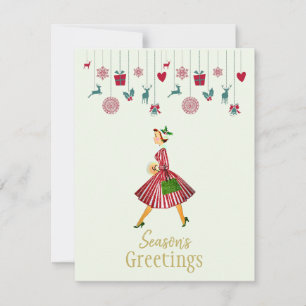 Merry Christmas 1950 Vintage lady Holiday Card