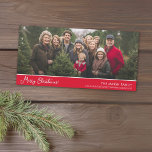 Merry Christmas - 1 horizontal or Panoramic photo Holiday Card<br><div class="desc">Use one long horizontal photo - or a panoramic photo for this Christmas Card design. The minimal design wincludes a red bar with a white script greeting. Add the family signature and family names or greeting on the bottom.</div>
