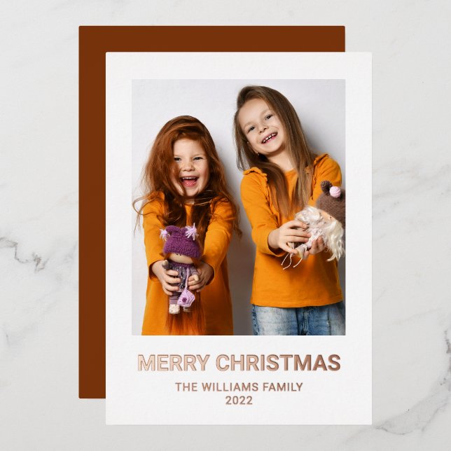 Merry Christmas 1 Photo Real Foil Holiday Card (Front/Back)