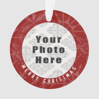 Merry Christmas 1 Photo Red Snowflake / Text Ornament