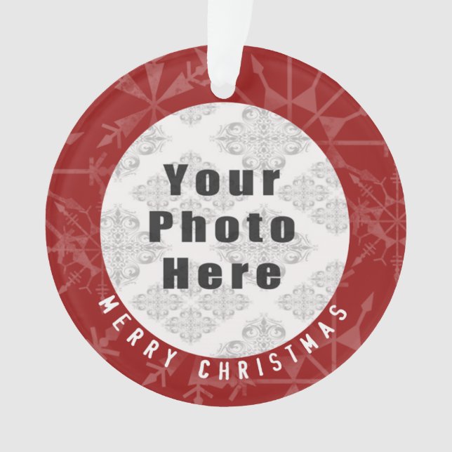Merry Christmas 1 Photo Red Snowflake / Text Ornament (Front)