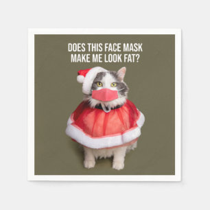 Merry Christmas 2020 Fat Cat in Face Mask Napkin