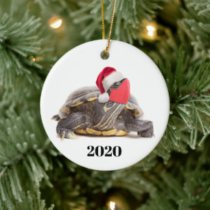 Merry Christmas 2020 Turtle in Face Mask Ceramic Tree Decoration