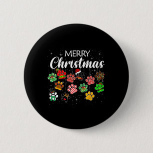 Merry Christmas 2021 Dog Paw Print Buffalo Plaid U 6 Cm Round Badge