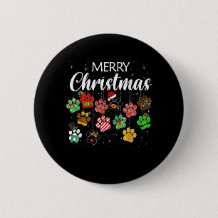 Merry Christmas 2021 Dog Paw Print Buffalo Plaid U 6 Cm Round Badge