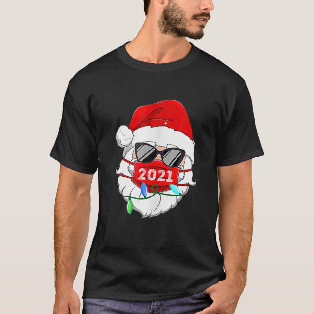 Merry Christmas 2021 Santa Sunglasses Mask Matchin T-Shirt (Front)