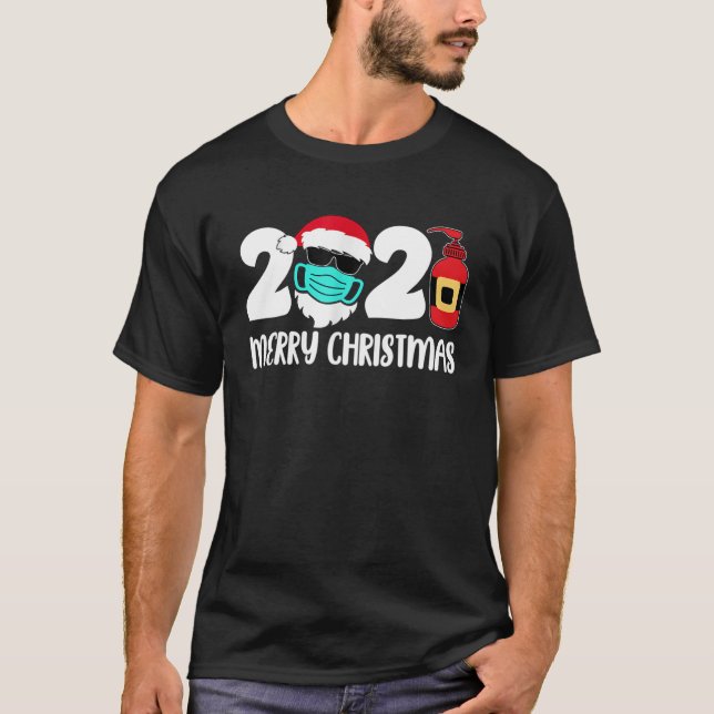 Merry Christmas 2021 Santa Wearing Mask Quarantine T-Shirt (Front)