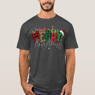 Merry Christmas 2022 Leopard Buffalo Red Plaid Fam T-Shirt