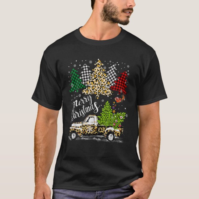 Merry Christmas 2022 Leopard Buffalo Truck Tree T-Shirt (Front)