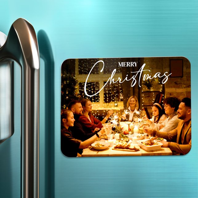 Merry Christmas 2023 Elegant Modern Photo Holiday Magnet (Creator Uploaded)