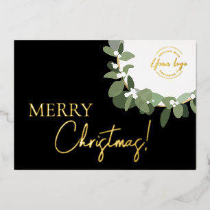 Merry Christmas 2024 Company Logo in Wreath Foil Holiday Card