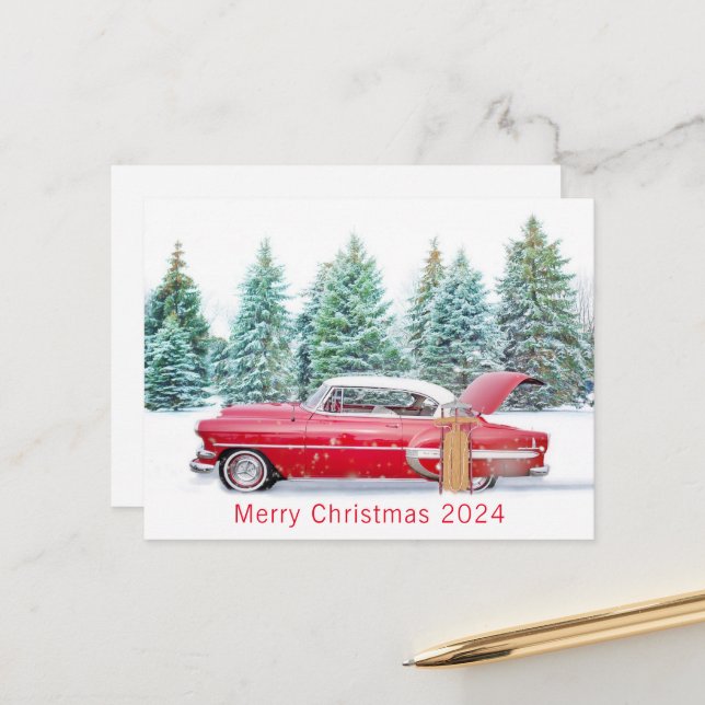 Merry Christmas 2024 Personalised Vintage Scene   Holiday Postcard (Front/Back In Situ)