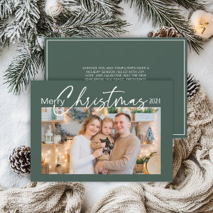 Merry Christmas 2024 Photo Elegant Script Green Holiday Card