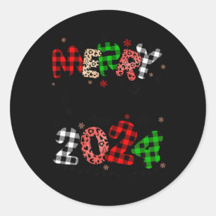 Merry Christmas 2024 Santa Hat Matching Family Paj Classic Round Sticker