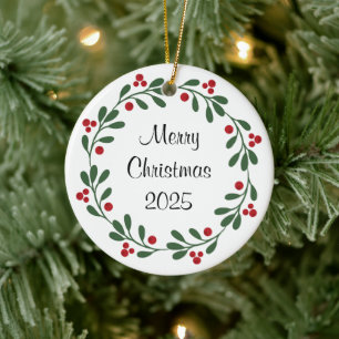 Merry Christmas 2024 Wreath Holly Berries Ornament