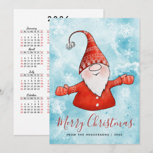 Merry Christmas 2025 Calendar Blue Red Gnome Holiday Card