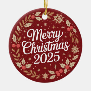 Merry Christmas 2025 Ceramic Tree Decoration