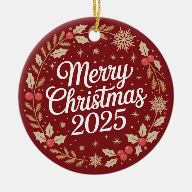 Merry Christmas 2025 Ceramic Tree Decoration (Front)
