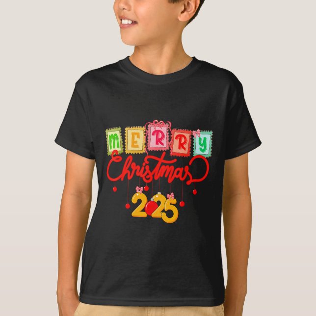 Merry Christmas 2025 Coquette Bow Matching Family  T-Shirt (Front)
