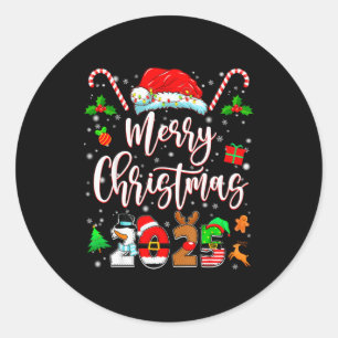 Merry Christmas 2025 Family Matching Pajamas Xmas  Classic Round Sticker