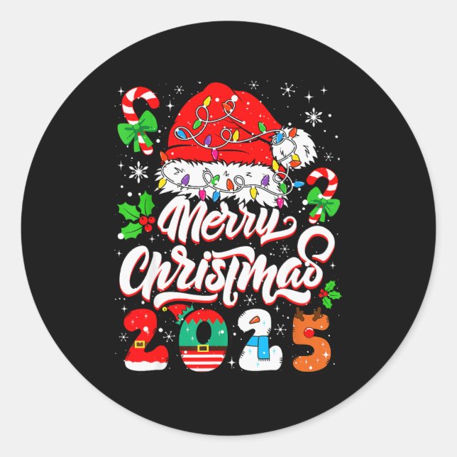Merry Christmas 2025 Family Matching Pajamas Xmas  Classic Round Sticker (Front)