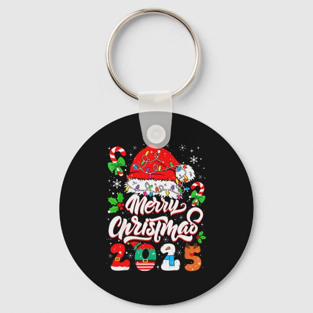 Merry Christmas 2025 Family Matching Pajamas Xmas  Key Ring (Front)