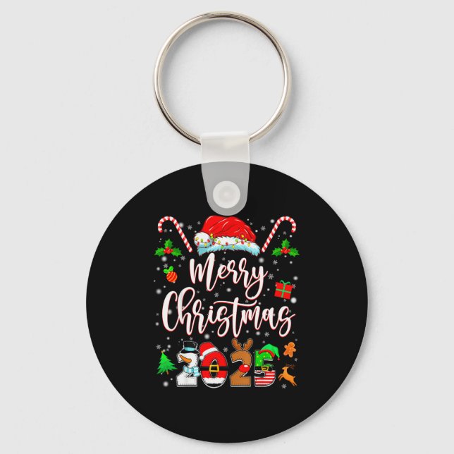 Merry Christmas 2025 Family Matching Pajamas Xmas  Key Ring (Front)