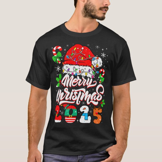 Merry Christmas 2025 Family Matching Pajamas Xmas  T-Shirt (Front)