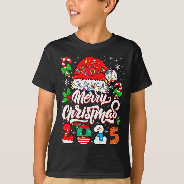 Merry Christmas 2025 Family Matching Pajamas Xmas  T-Shirt (Front)